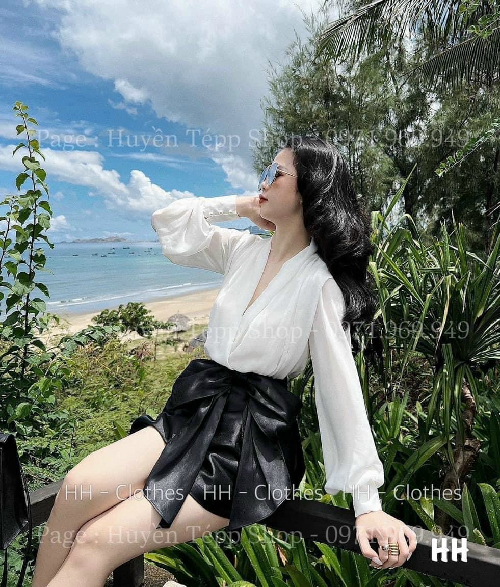 Set Áo Sơmi Lụa Mix Quần Tapa Nơ Xinh Xắn