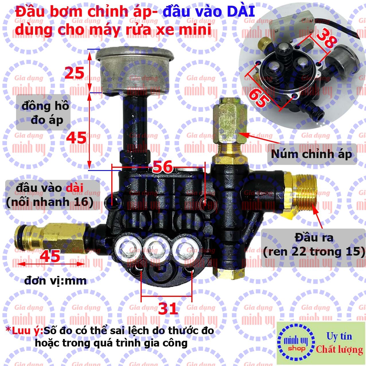 Đầu bơm chỉnh áp dùng cho máy rửa xe mini chỉnh áp Zukui S5. Forman 300