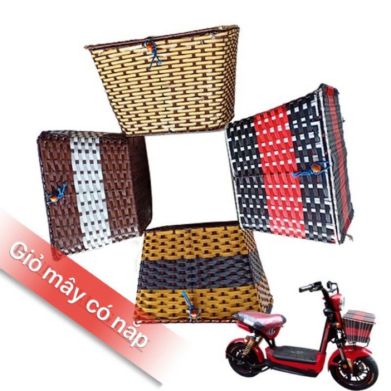 Giỏ nhựa giả mây xe điện ( tặng 6 dây rút lắp rỏ )