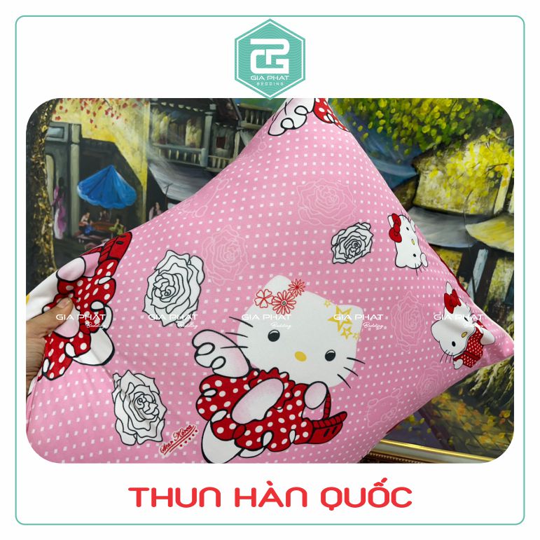 Bộ ga gối Thun Lạnh Hàn Quốc {4 món} họa tiết Kitty (1 ga bọc + 2 vỏ gối nằm + 1 vỏ gối ôm)