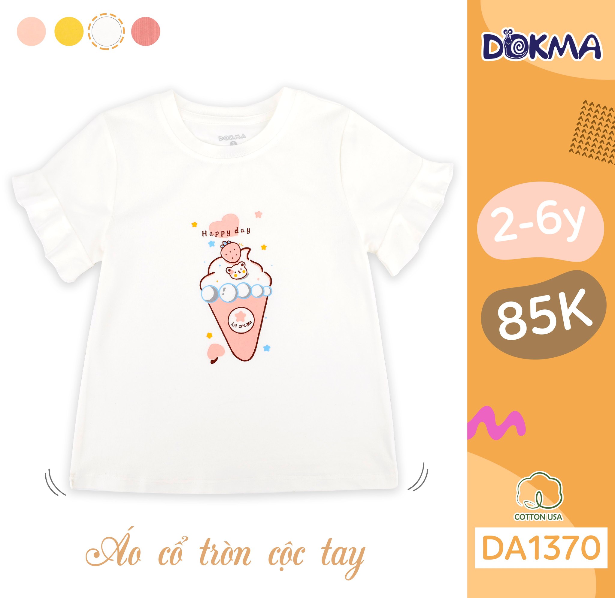 (2-6 tuổi) Áo cộc tay bé gái Dokma - chất cotton Mỹ mềm mát, thoáng khí, co giãn tốt (DA1370)