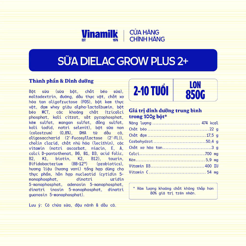 (Mẫu Mới) COMBO 3 HỘP Sữa Bột Dielac Grow Plus 2+ HT 850g (Sữa Non).