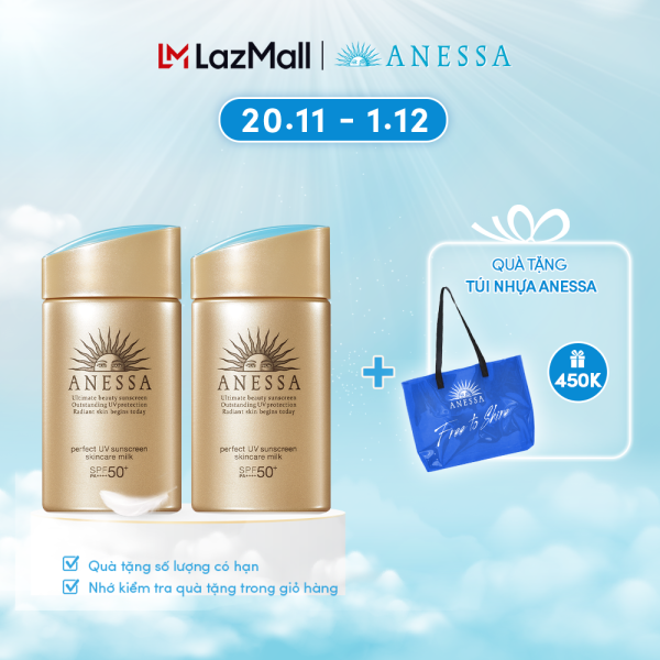 Bộ 2 Kem chống nắng dạng sữa dưỡng da bảo vệ hoàn hảo Anessa Perfect UV Skincare Milk SPF 50+ PA++++ 60ml nhập khẩu