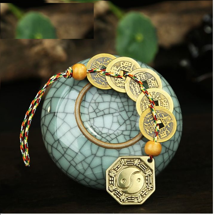 Dây xu ngũ Đế chiêu tài tác lộc và đồng xu bát quái