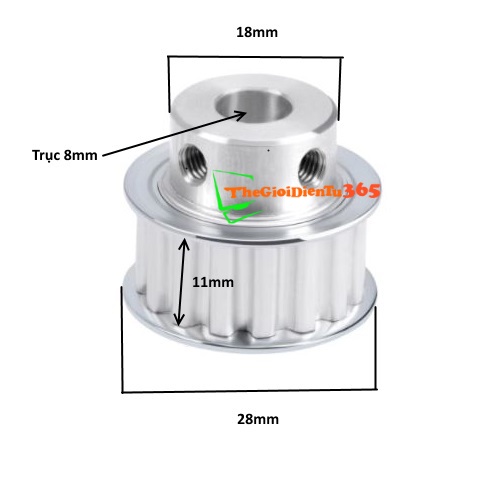 Pulley bánh răng nhôm 3m 25 răng bản rộng đai 11mm trục 8mm
