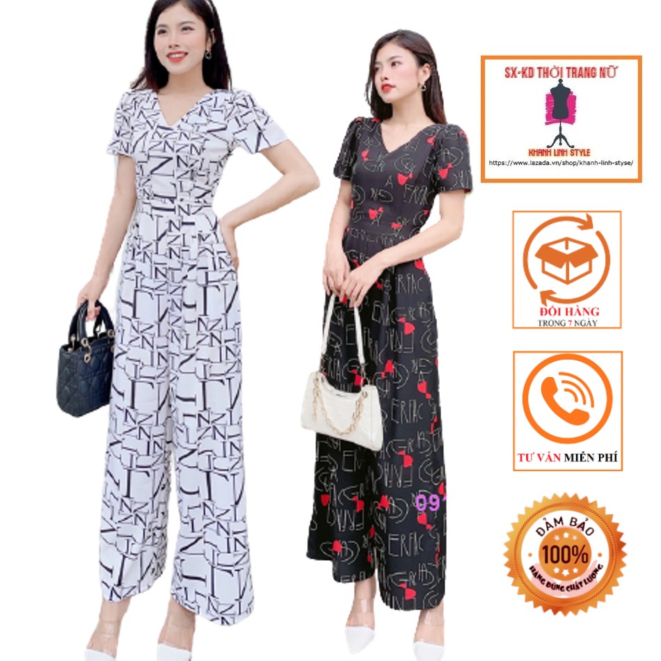 Jumpsuit  Lụa  họa tiết chữ- D013