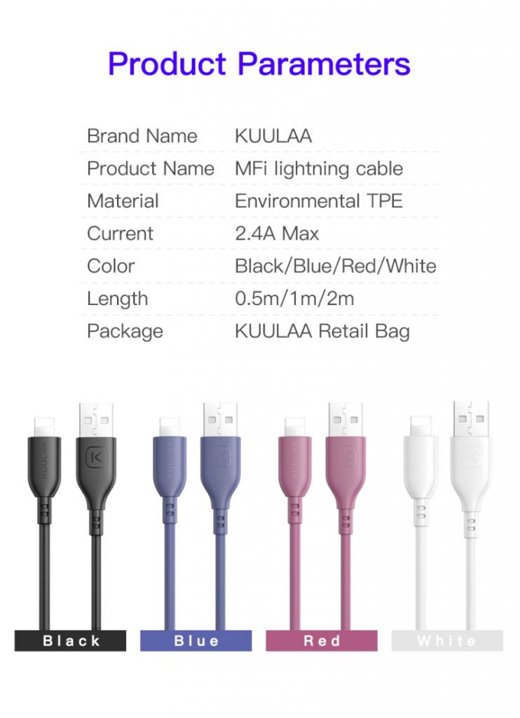 Cáp Kuulaa MFI A-L cho iPhone