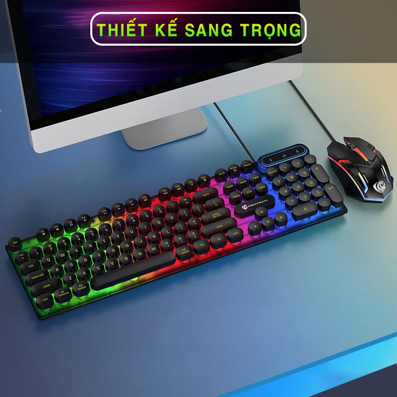 Bàn phím máy tính gaming giả cơ PANTSAN PK100 có dây nút tròn Led 7 màu cực đẹp