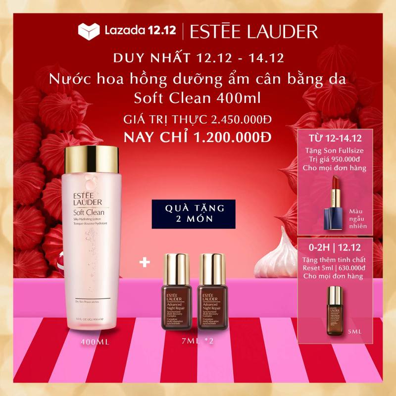 [ĐỘC QUYỀN 12-14/12] Estee Lauder - Bộ 3 món: Nước hoa hồng Soft Clean Silky Hydrating Lotion - Toner 400ml, 2 Tinh chất ANR 7ml (Giá trị thực 2,450,000d)