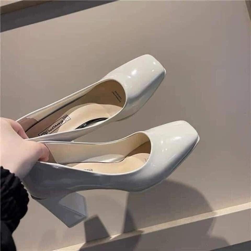 Giày cao gót mũi vuông 7cm tiểu thư