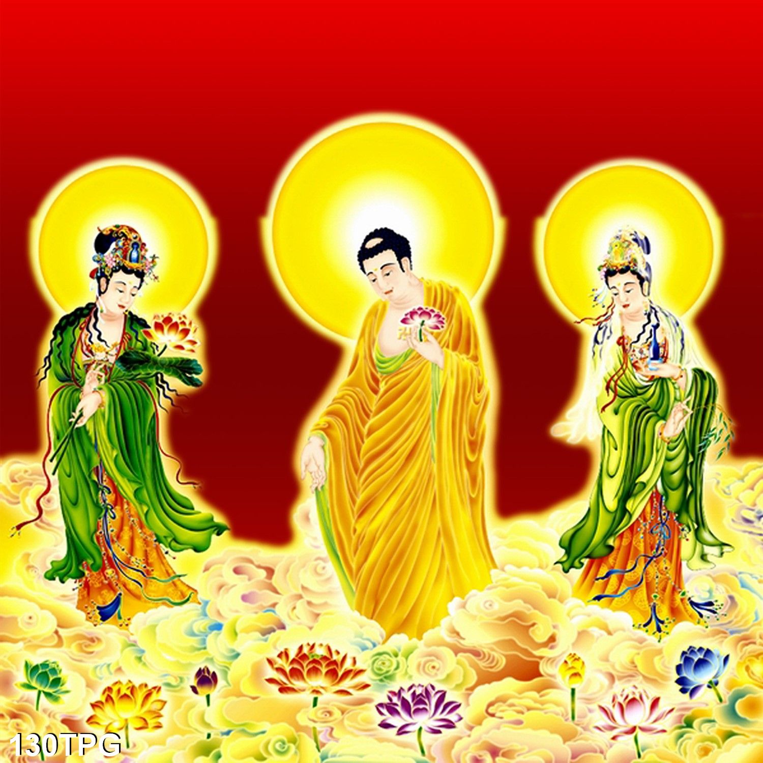 Tranh dán tường tây phương tam thánh - tranh phật giáo