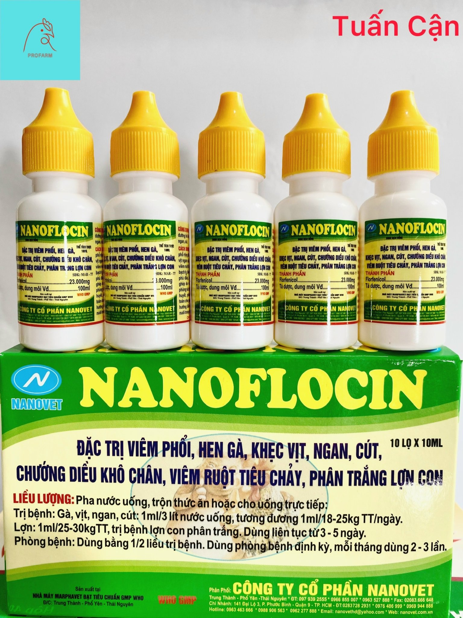 Nanoflocin (10ml)- Nanoflocin+Hepa gold hen gà, vảy mỏ, khò khè, phân xanh, phân trắng, giải đọc gan, than, lách cho vật nuôi thú cảnh