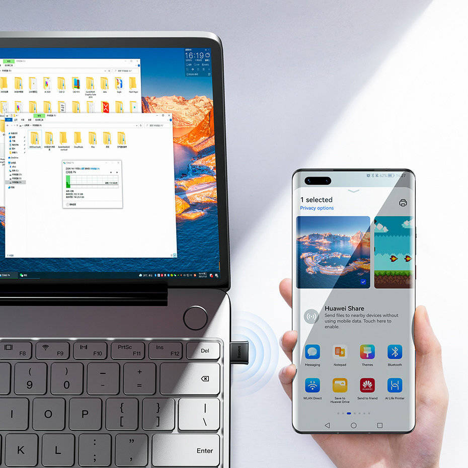 USB chuyển đổi thu phát Bluetooth 5.0 Baseus Wireless Adapter BA04 cho Laptop PC Smartphone máy tính