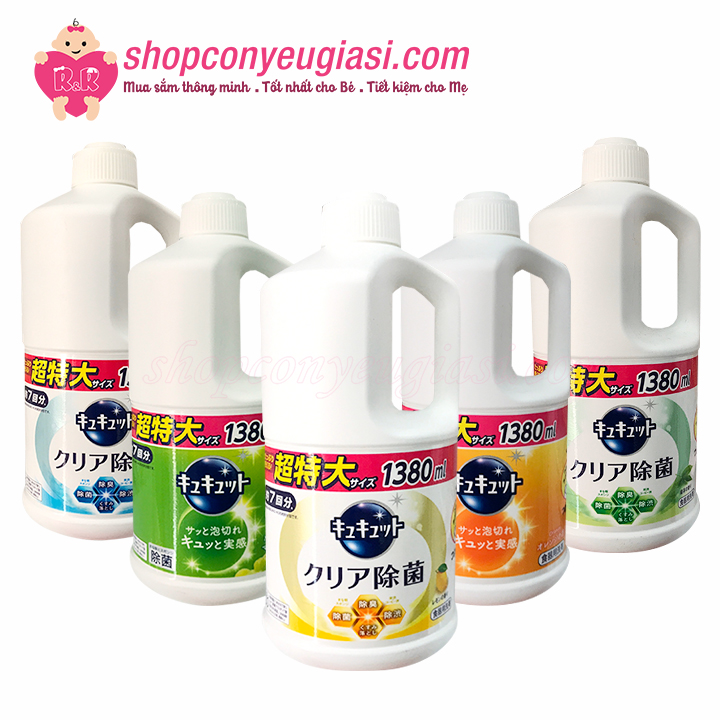 Nước rửa chén kyukyuto kao đậm đặc hương trái cây 1380ml - nhật bản