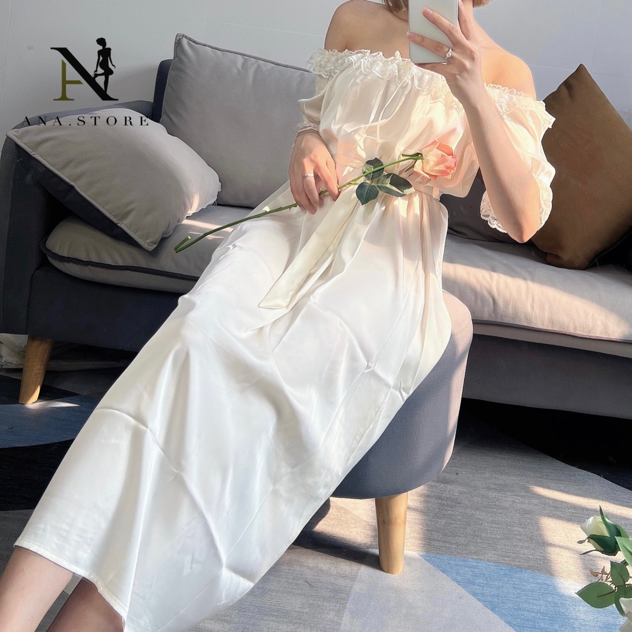 Đầm Trắng suông phối ren tay bí cao cấp