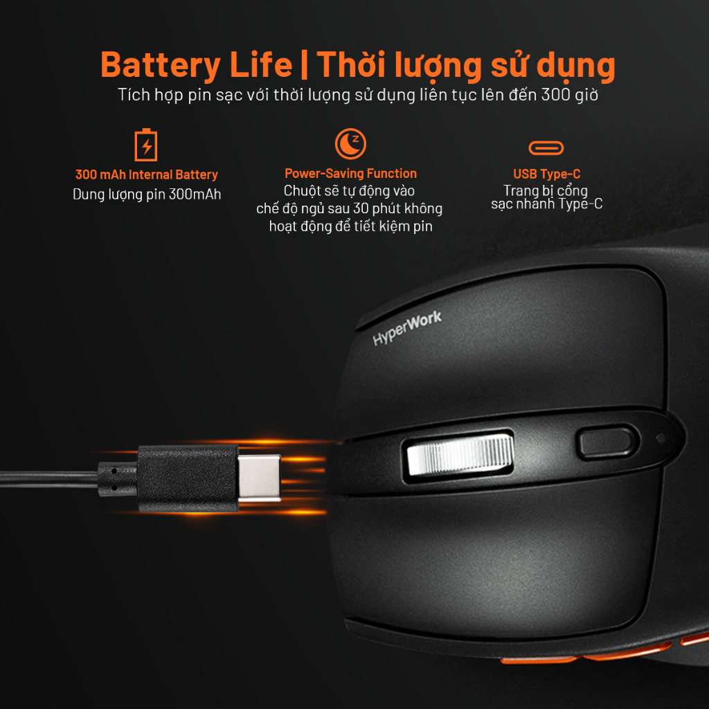 Chuột không dây HyperWork Silentium MS01 / Silentium Mini MS01M (Switch silent yên tĩnh, kết nối 3 Mode)