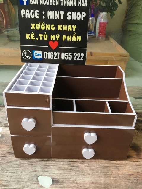 Kệ mỹ phẩm 3 tầng 4 hộc chocolate full ô son