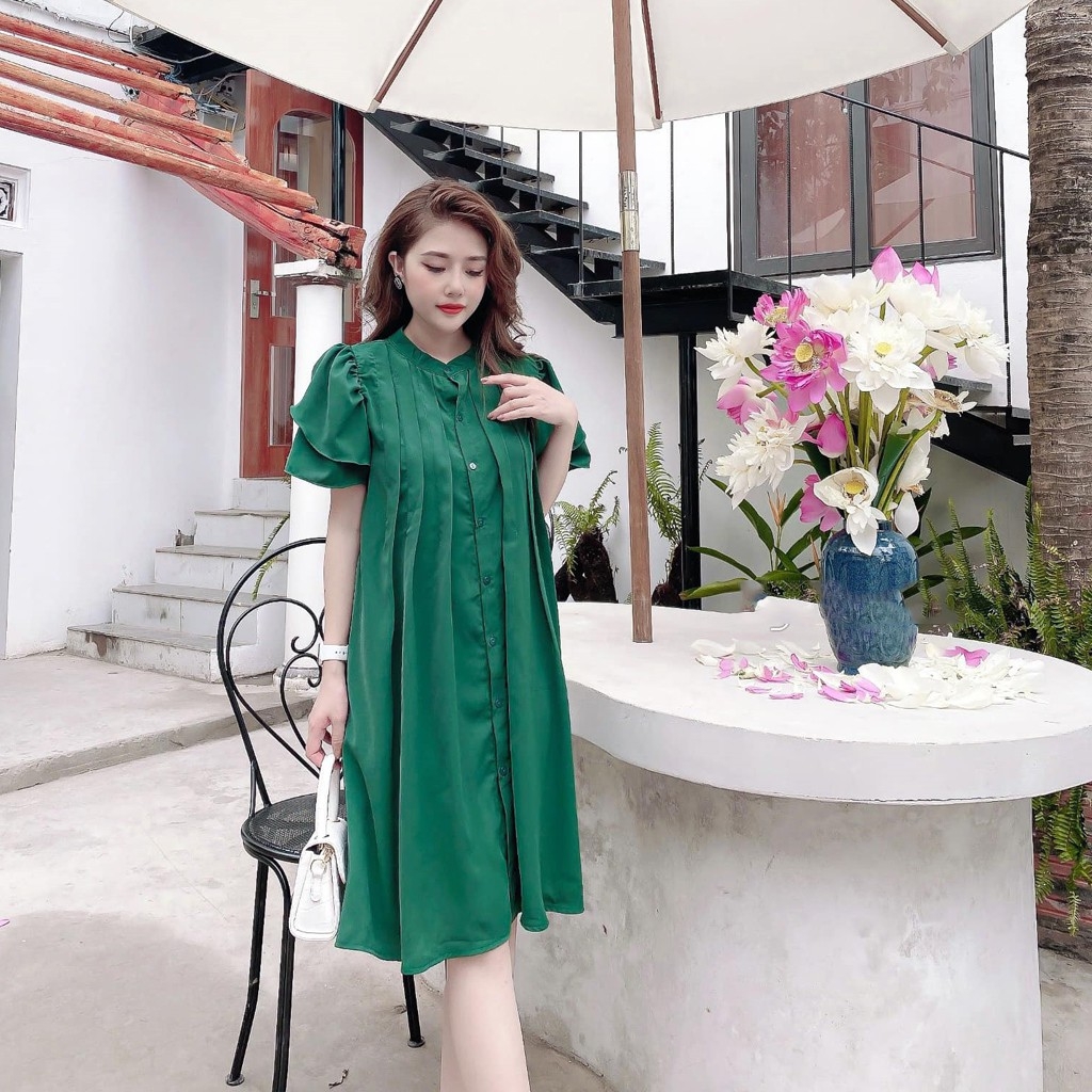 Váy bầu cao cấp chất lụa Hàn, mát mềm,💕mặc đi làm, đi tiệc, đi chơi đều được💕free size từ 43~68kg