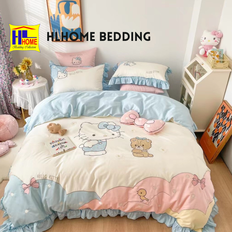 Bộ Chăn ga gối lụa 60s Kitty