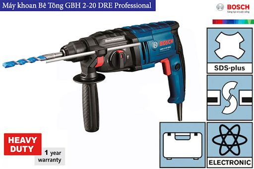 Máy khoan búa Bosch GBH 2-20 DRE (Xanh phối đen) Được làm từ chất liệu cao cấp, máy khoan búa sở hữu cho mình độ rắn chắc, bền bỉ, khó bị biến dạng khi chịu lực cao hay có va chạm mạnh