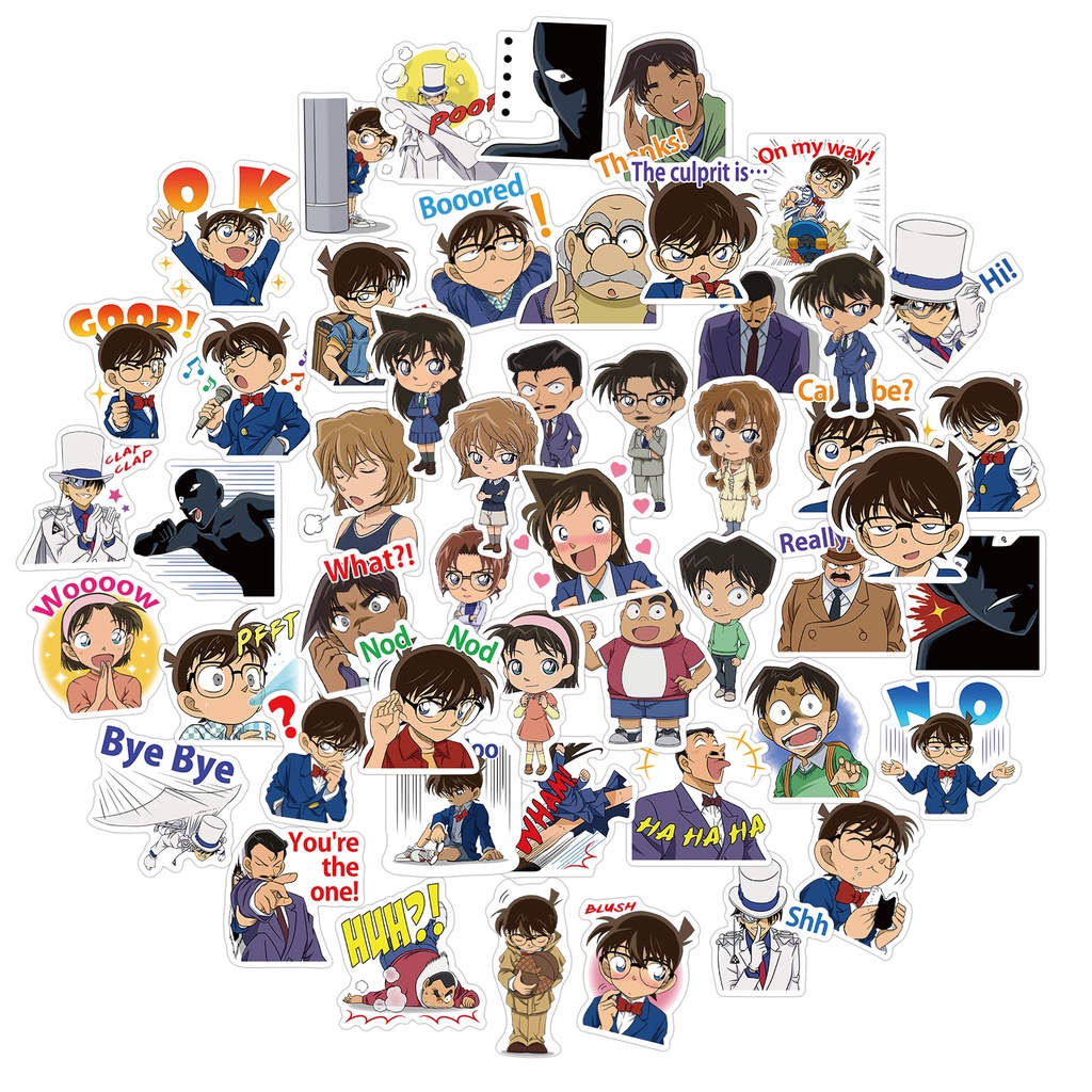 Set 50 sticker hình dán hoạt hình Conan chống thấm nước