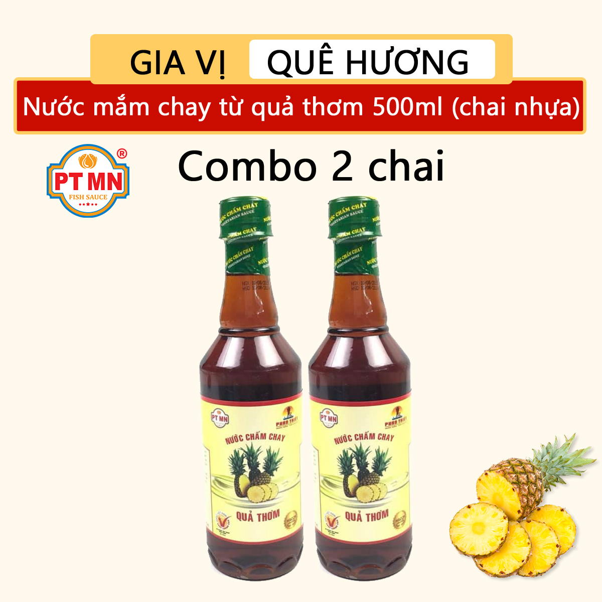Nước mắm chay Phan Thiết Mũi Né từ trái thơm 500ml (chai nhựa) (Combo 2 chai)