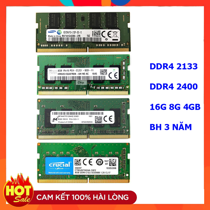 Ram laptop DDR4 8GB Bus 2400 Samsung Hynix Micron Elpida Kingston...