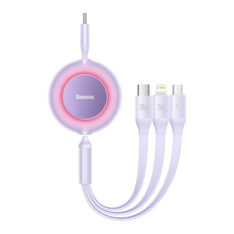 Cáp dây rút, sạc nhanh 3 đầu Baseus Bright Mirror 3 in 1 Retractable 100W