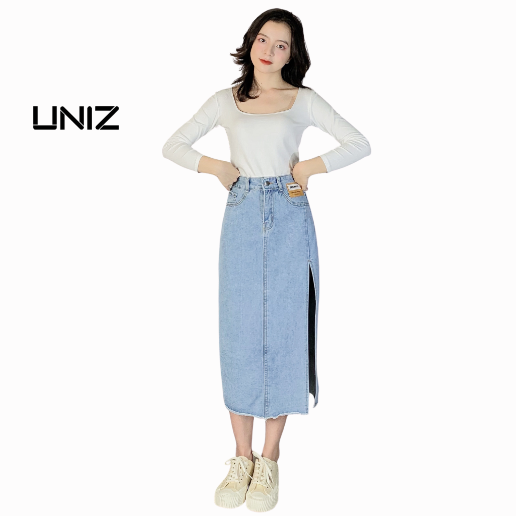 chân váy jean xẻ UNIZ