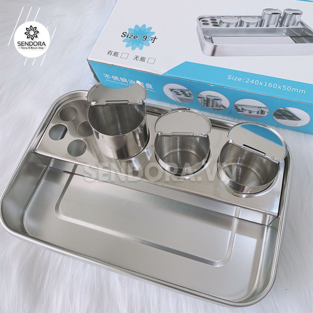 [HCM]Bộ khay và hũ inox đựng dụng cụ đa năng