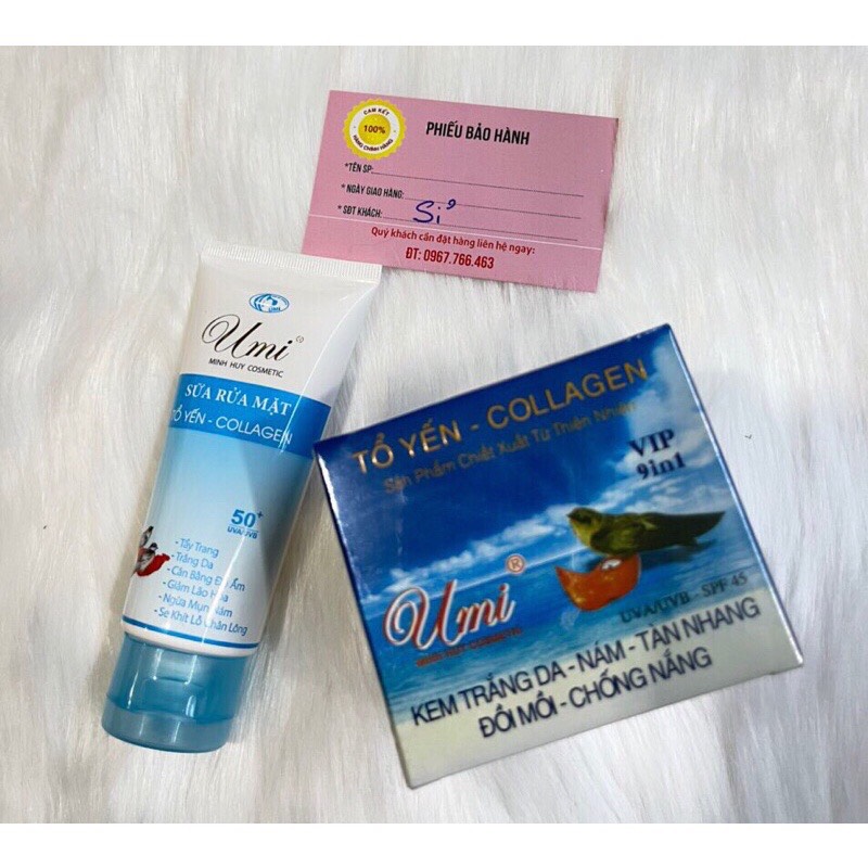 Kem umi tổ yến nám tàn nhang trắng da 25g và sữa rửa mặt