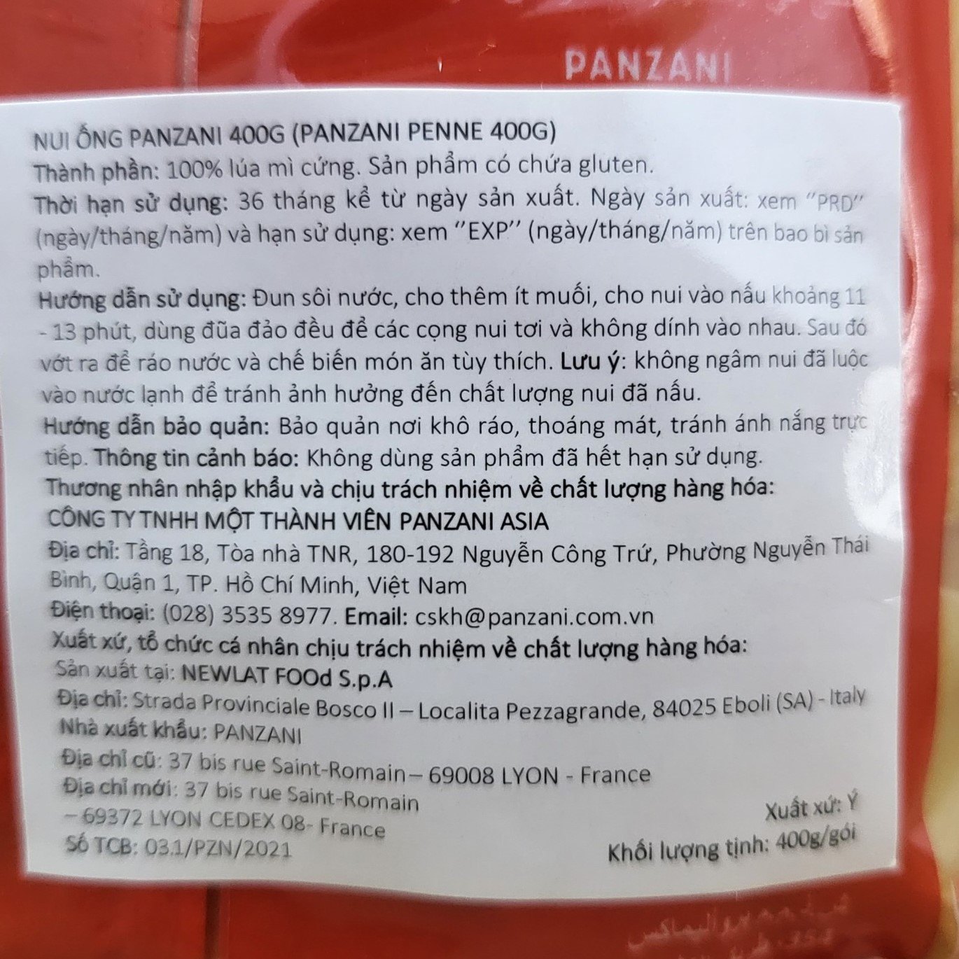 [Gói 400g – PENNE] NUI ỐNG XÉO [Italia] PANZANI Penne Rigate Pasta