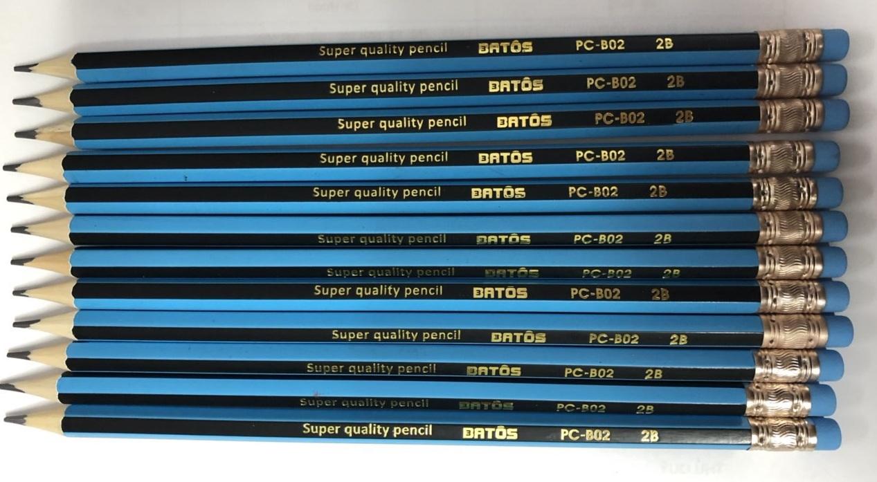 Bút chì gỗ có gôm 2B Batos Pencil PC-B02( hộp 12 cây)