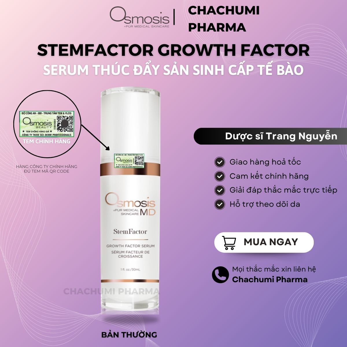 Osmosis Stemfactor Growth Factor Serum thúc đẩy sản sinh cấp tế bào 30ml