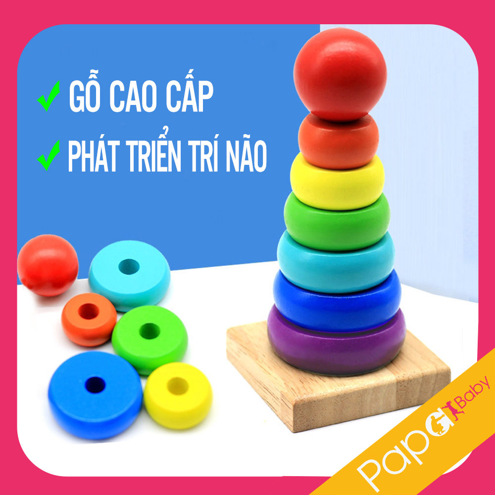 Tháp Xếp Chồng - Dành Cho Bé, 7 Màu Để Chơi, Nhanh Mắt - Đồ Chơi Tháp Xếp Chồng, Do Choi Xep Chong, Tháp Xếp Chồng 7 Màu, Tháp Xếp Chồng Cho Bé, Tháp Xếp Chồng Hình Tròn, đồ chơi tháp gỗ, đồ chơi xếp tháp bằng gỗ - Papa Baby