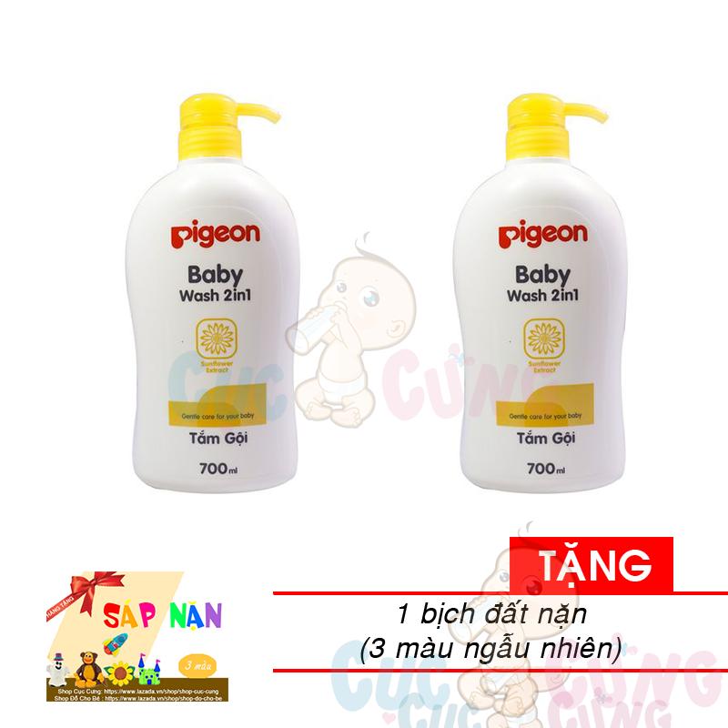 Bộ 2 Sữa tắm gội Pigeon 700ml Tặng 1 bịch sáp nặn 3 màu ngẫu nhiên - sua tam goi