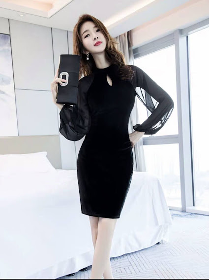 [HCM]ĐẦM ÔM  NHUNG TAY VOAN NHỒNG CỔ TRÒN