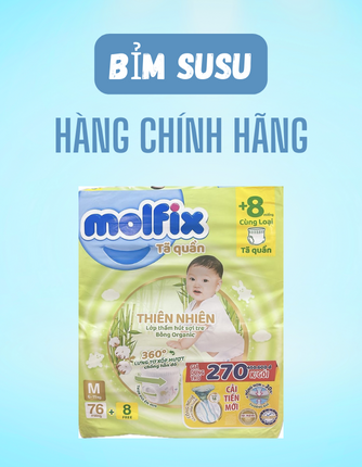 Bỉm tã quần Molfix size M 84 miếng (76+8 miếng, 6-11 Kg)