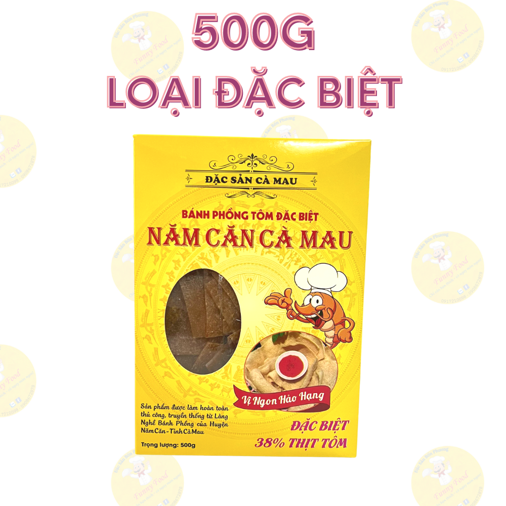 Bánh phồng tôm loại đặc biệt 38% tôm – – hộp 500g – đặc sản cà mau – funnyfood