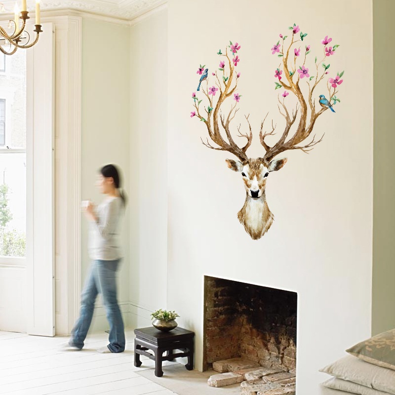 [HCM]Decal dán tường Sừng Nai 3D dán phòng khách DKN077 (97 x 81cm)