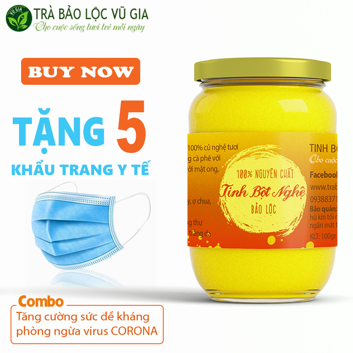 Tinh Bột Nghệ Nguyên Chất Bảo Lộc Vũ Gia (250gr/hũ) - Tặng 5 Khẩu Trang Y Tế - Hỗ trợ đau dạ dày hỗ trợ tiêu hóa , dùng đắp mặt dưỡng da xóa mờ thâm nám tàn nhang hiệu quả - Đã được kiểm nghiệm y tế