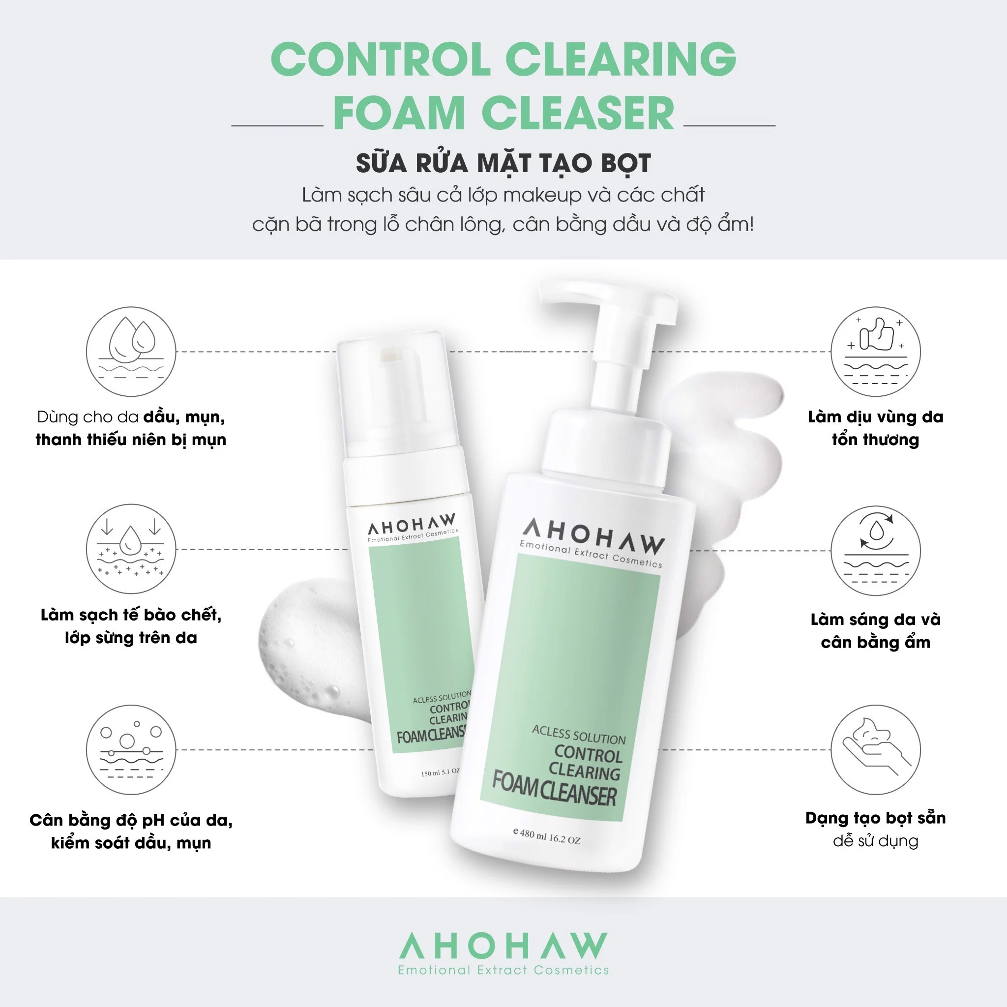 Sữa Rửa Mặt Tạo Bọt Kiềm Dầu - CLEARING FOAM AHOHAW