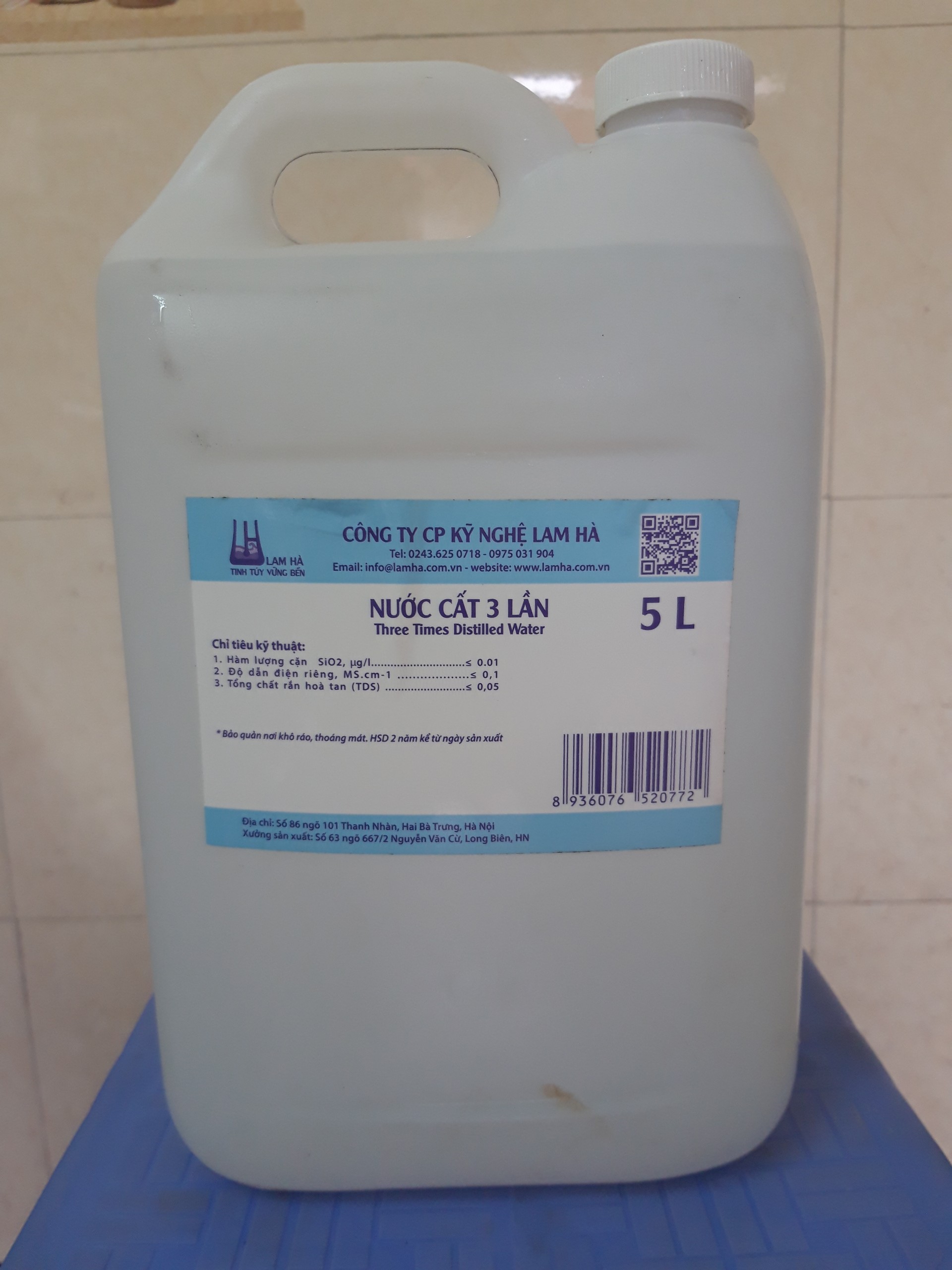 Nước cất 3 lần 5 lít Lam Hà