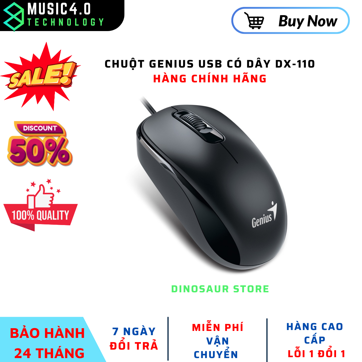 [HÀNH CHÍNH HÃNG ] Chuột Genius USB có dây DX-110 (ĐEN) 1200DPI[BẢO HÀNH 24 THÁNG]