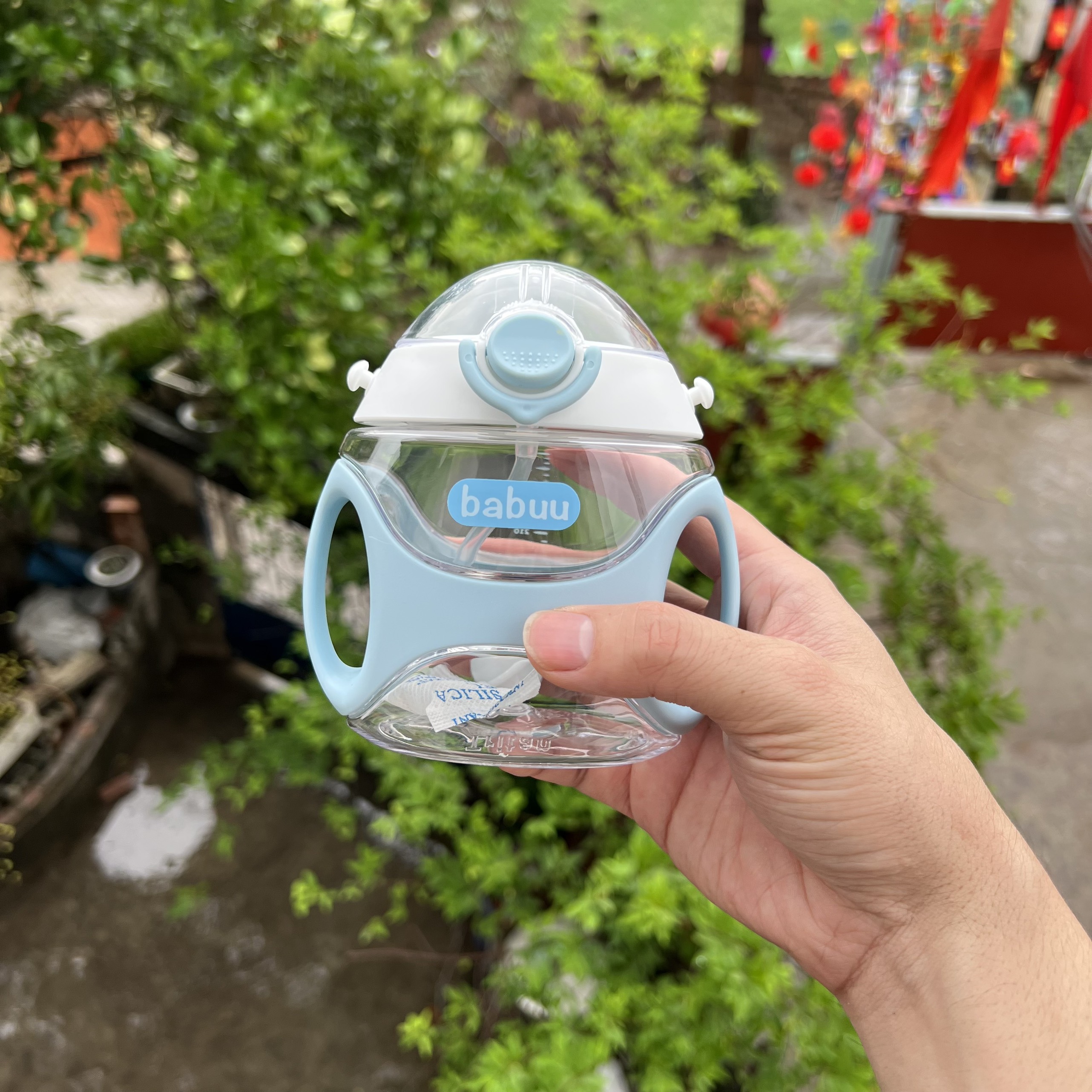 Bình Hút Babuu 330ml Kèm Van Chống Sặc,Dây Đeo