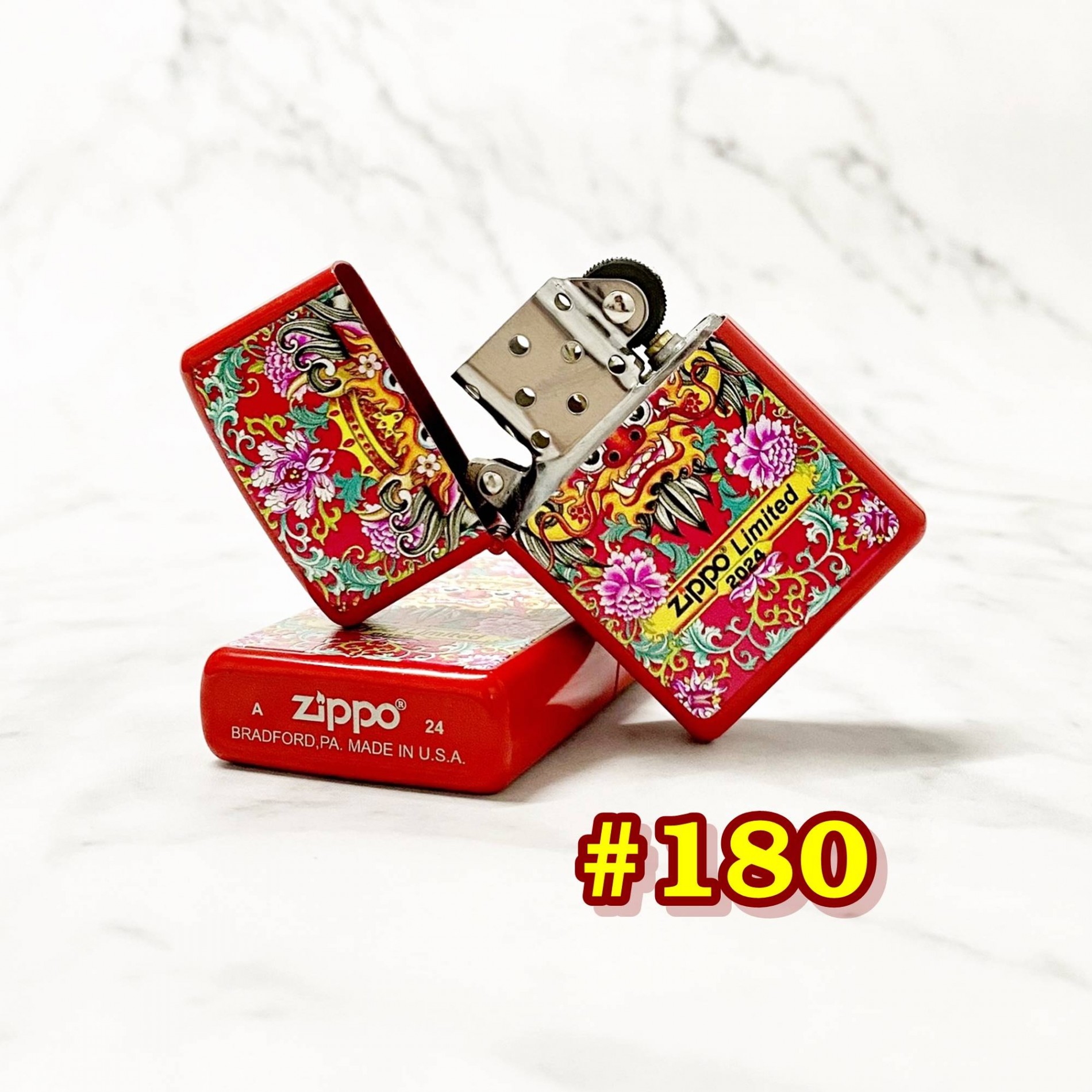 BẬT LỬA ZIPPO 2024 SƠN TĨNH ĐIỆN 2 MẶT HÌNH RỒNG (CÓ MỘC ĐÁY) - (XÀI XĂNG) #180