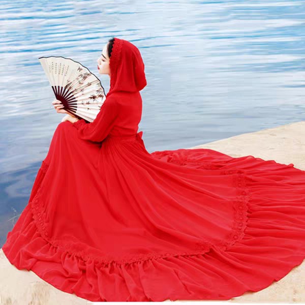 Váy Đỏ Boho Vintage Dáng Dài Kèm Mũ ( Ảnh Thật Phía Cuối )