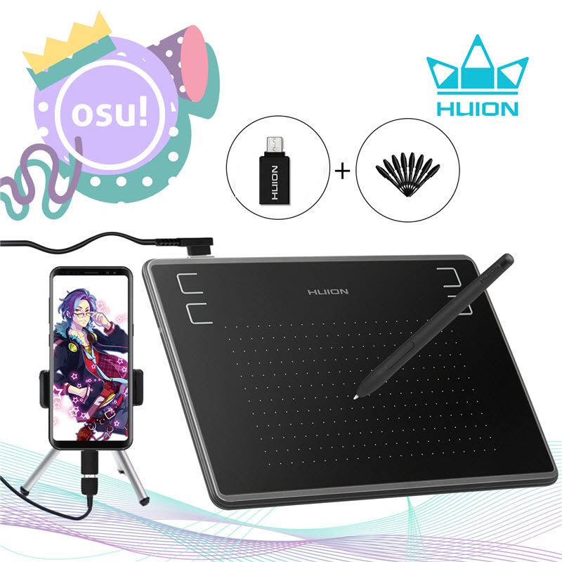 Bảng vẽ cảm ứng Huion H430P - 4096 mức cảm ứng lực nhấn, Bút không pin - Bảng Vẽ Đồ Họa Kỹ Thuật Số Huion H430P Dùng Cho Điện Thoại Android và Máy Tính Kèm Đầu OTG và 08 Ngòi Bút Thay Thế
