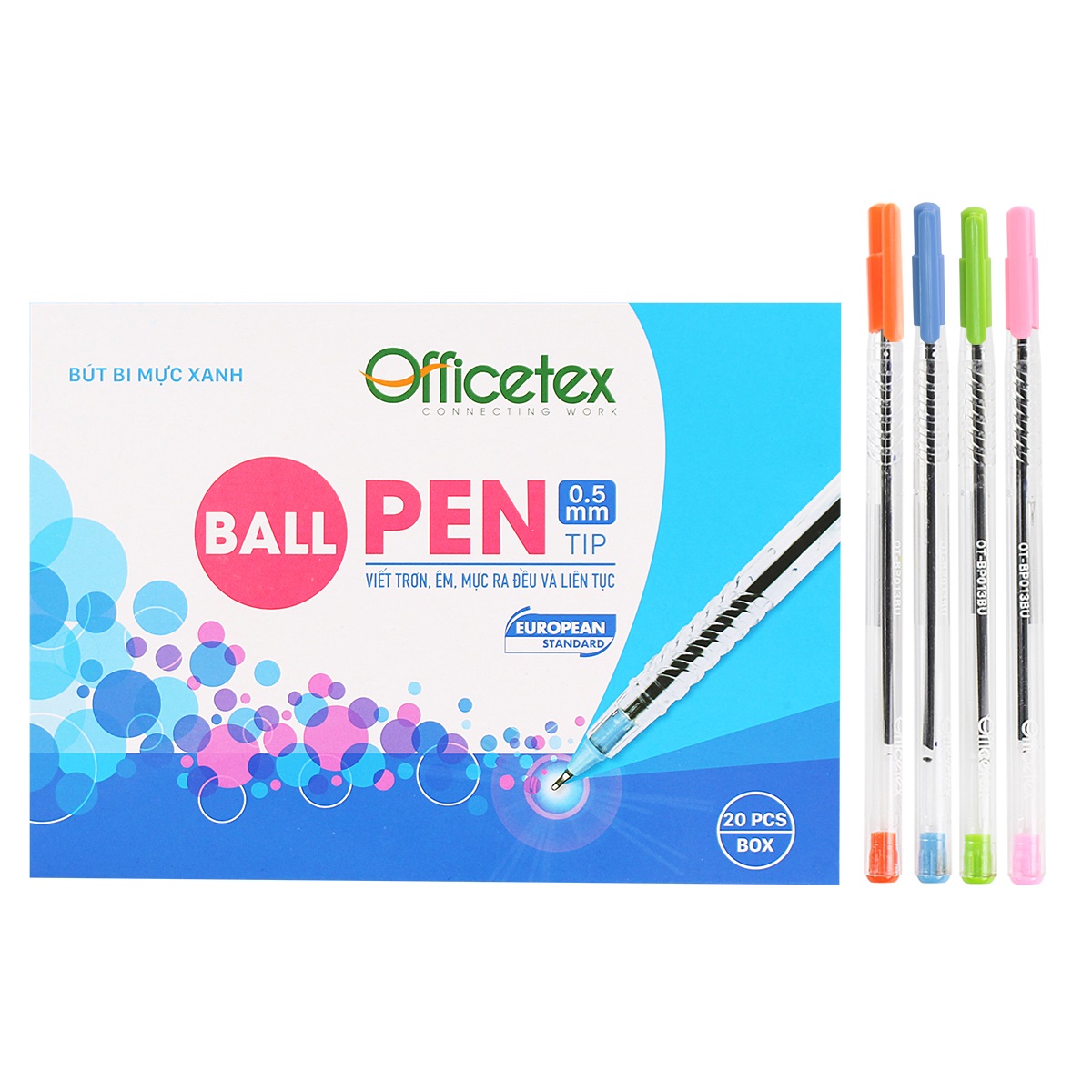 Hộp 20 cây bút bi mực xanh officetex ot-bp013bu