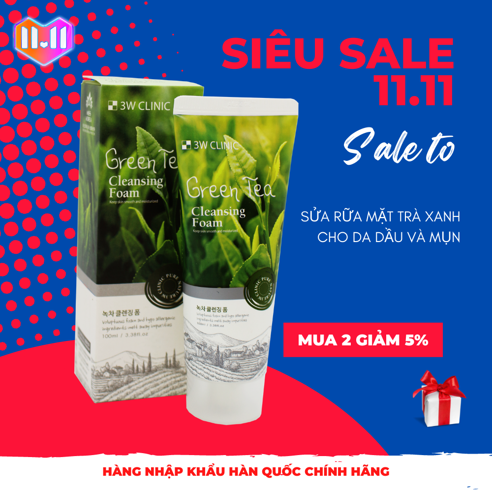 Sữa Rửa Mặt Trà Xanh Ngừa Mụn Sáng Da 3W